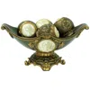 Homezia 8" Bronze Polyresin Classical Greek Decorative Bowl With Orbs