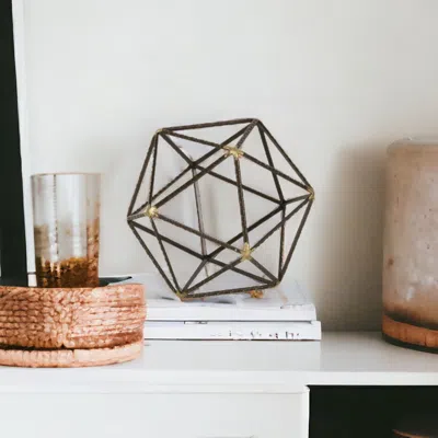 Homezia 8" Brown And Gold Metal Hand Painted Geometric Orb Tabletop Sculpture