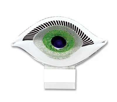 Homezia 8" Clear Blue And Green Murano Glass Modern Abstract Tabletop Sculpture