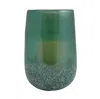Homezia 8" Green And White Glass Tabletop Hurricane Candle Holder With Candle