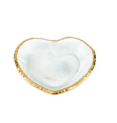 Homezia 8" Mouth Blown Seeded Glass Heart Plate With Gold Rim In Multi