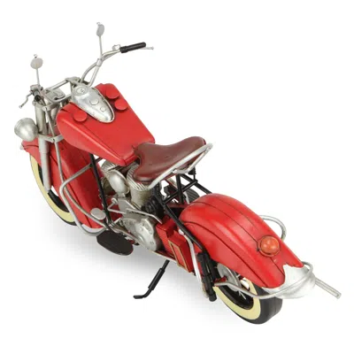 Homezia 8" Red And Silver Metal Hand Painted Model Motorcycle