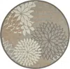 Homezia 8' Round Gray And Ivory Round Floral Indoor Outdoor Area Rug
