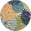 Homezia 8' Round Ivory And Blue Round Floral Indoor Outdoor Area Rug