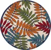 Homezia 8' Round Ivory And Blue Round Floral Indoor Outdoor Area Rug