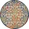 Homezia 8' Round Ivory And Blue Round Floral Indoor Outdoor Area Rug