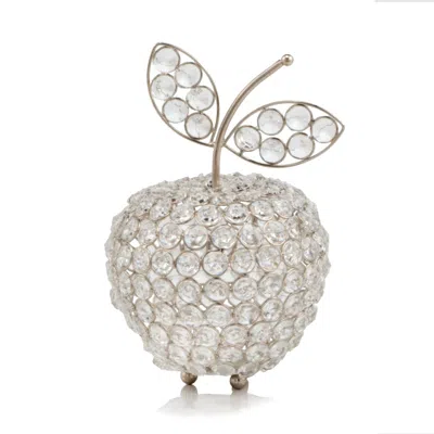 Homezia 8" Silver And Faux Crystal Decorative Apple Tabletop Sculpture In Brown