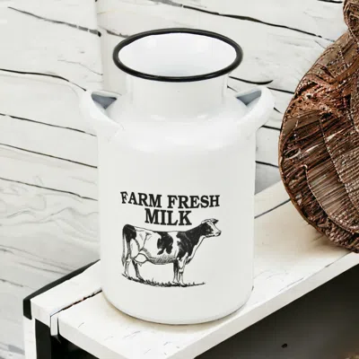 Homezia 8" White And Black Rustic Cow Decorative Milk Jug