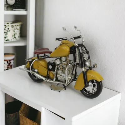 Homezia 8" Yellow And Black Metal Hand Painted Model Motorcycle