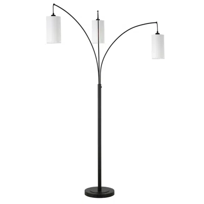 Homezia 83" Black Three Light Torchiere Floor Lamp With White Frosted Glass Drum Shade