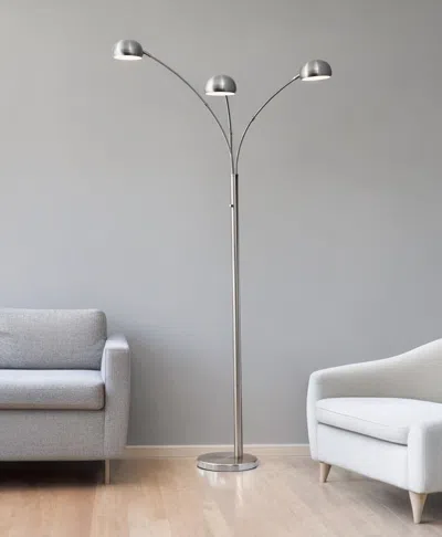 Homezia 84" Steel Three Light Tree Floor Lamp With Silver Metal Bell Shades In Metallic