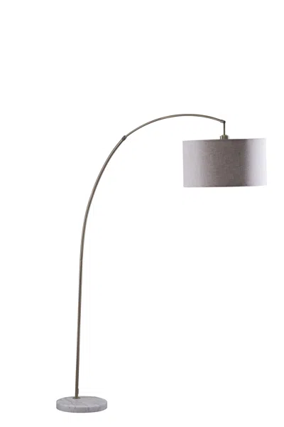 Homezia 86" Beige And Antique Gold Arched Floor Lamp With Gray Drum Shade In Brown