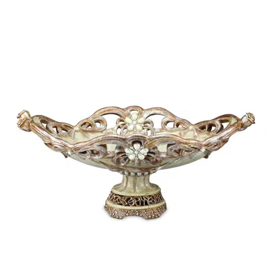 Homezia 9" Beige And Gold Polyresin Decorative Bowl