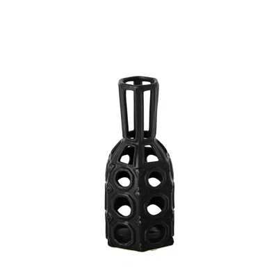 Homezia 9" Black Pierced Pattern Ceramic Vase
