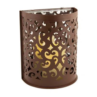Homezia 9" Brown Iron Floral Wall Sconce Candle Holder With Candle