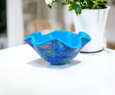 Homezia 9" Modern Blue And Green Glass Centerpiece Bowl In Multi