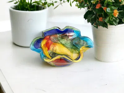 Homezia 9" Rainbow Multi Colored Art Glass Centerpiece Bowl