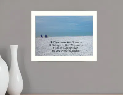Homezia A Place Near The Ocean White Framed Print Wall Art In Blue