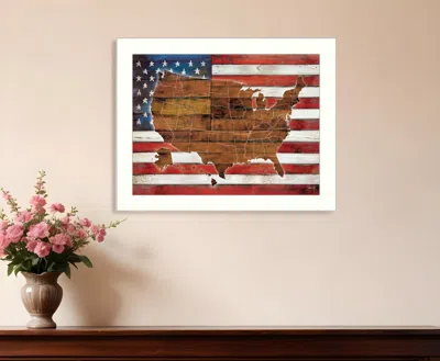 Homezia American Flag Usa Map White Framed Print Wall Art In Multi