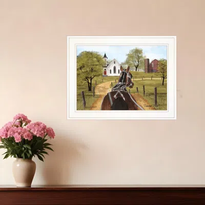 Homezia Amish On Sunday Drive 1 White Framed Print Wall Art