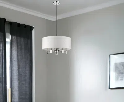 Homezia Andrea 5-light Polished Nickel Drum Pendant With Ivory Hardback Shade In White