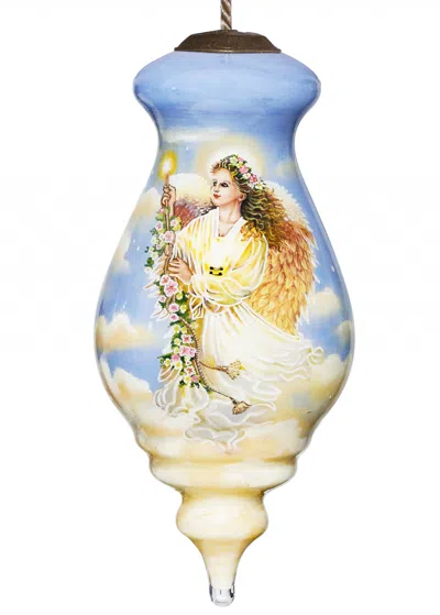 Homezia Angel Divine Hand Painted Mouth Blown Glass Ornament In Multi