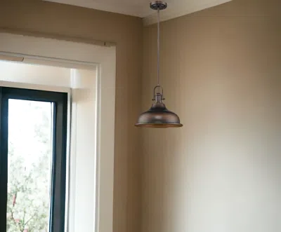 Homezia Antique Bronze Hanging Light With Glass Dome Shade In Brown