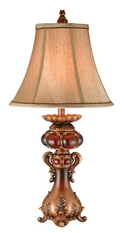 Homezia Antique Inspired Table Lamp With Linen Lamp Shade In Multi