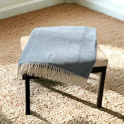 Homezia Aqua Blue And White Dreamy Soft Herringbone Throw Blanket