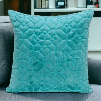 Homezia Aqua Quilted Velvet Geo Decorative Throw Pillow