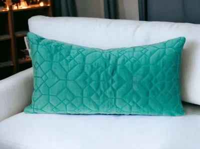 Homezia Aqua Quilted Velvet Geo Lumbar Decorative Pillow