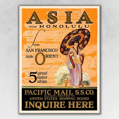 Homezia Asia Via Honolulu Vintage Travel Unframed Print Wall Art