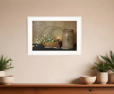 Homezia Basket Of Flowers 1 White Framed Print Wall Art