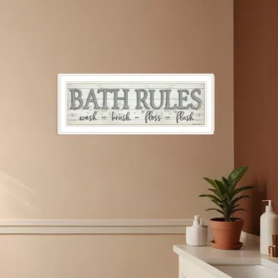 Homezia Bath Rules 1 White Framed Print Bathroom Wall Art In Gray