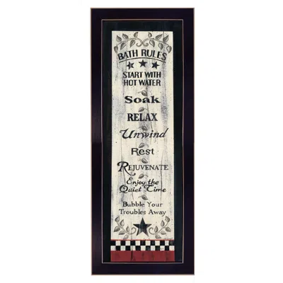 Homezia Bath Rules 6 Black Framed Print Bathroom Wall Art In White