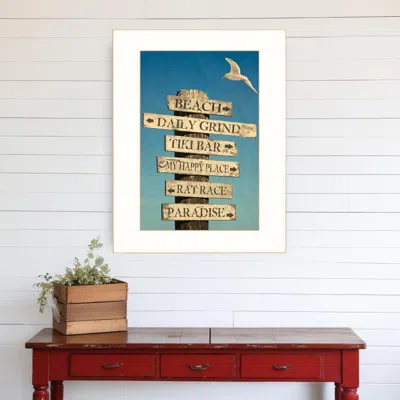 Homezia Beach Directional 2 White Framed Print Wall Art