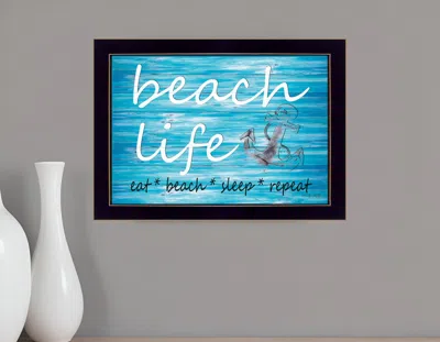 Homezia Beach Life 1 Black Framed Print Wall Art In Blue