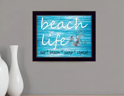 Homezia Beach Life 2 Black Framed Print Wall Art In Blue