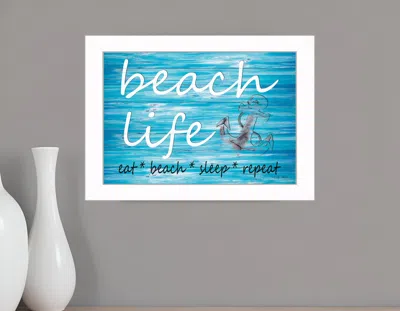 Homezia Beach Life 2 White Picture Frame Print Wall Art In Blue