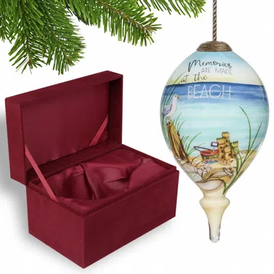 Homezia Beach Memories Hand Painted Mouth Blown Glass Ornament