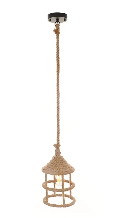 Homezia Beige And Black Iron And Rope Ceiling Light In Brown