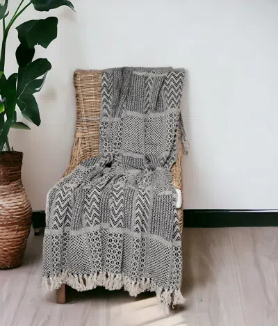 Homezia Beige And Black Multi Pattern Woven Handloom Throw Blanket