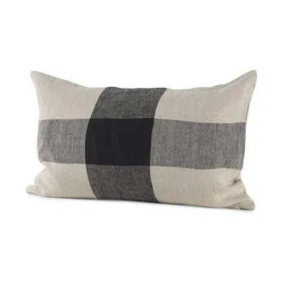 Homezia Beige And Black Plaid Pattern Lumbar Throw Pillow Cover In Gray