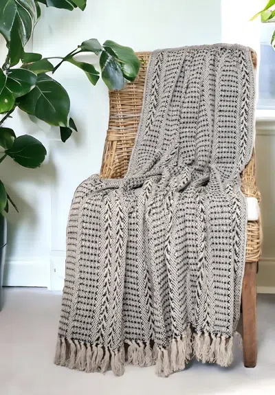 Homezia Beige And Black Quilted Cotton Abstract Reversable Throw