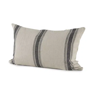 Homezia Beige And Black Striped Lumbar Pillow Cover In Gray