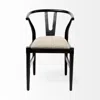 Homezia Beige And Black Upholstered Linen Wishbone Back Dining Side Chair