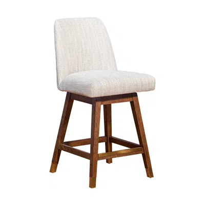 Homezia Beige And Brown Solid Wood Swivel Counter Height Bar Chair In Multi