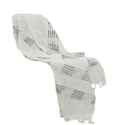 Homezia Beige And Gray Woven Cotton Throw Blanket With Fringe