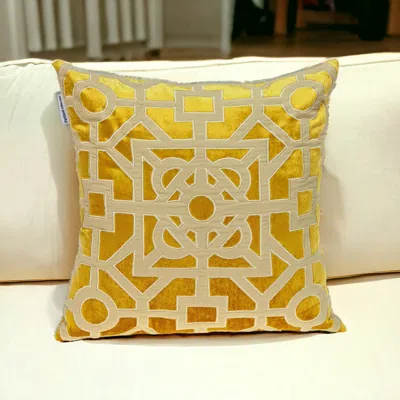 Homezia Beige And Mustard Lattice Yellow Velvet Throw Pillow