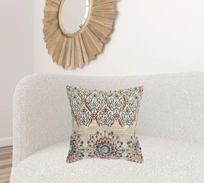 Homezia Beige Blue Distressed Floral Pattern Throw Pillow